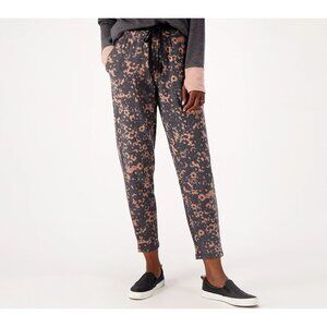 Cuddl Duds Petite Comfortwear Slim Pants Women XS Black Stamp Floral Relaxed NEW